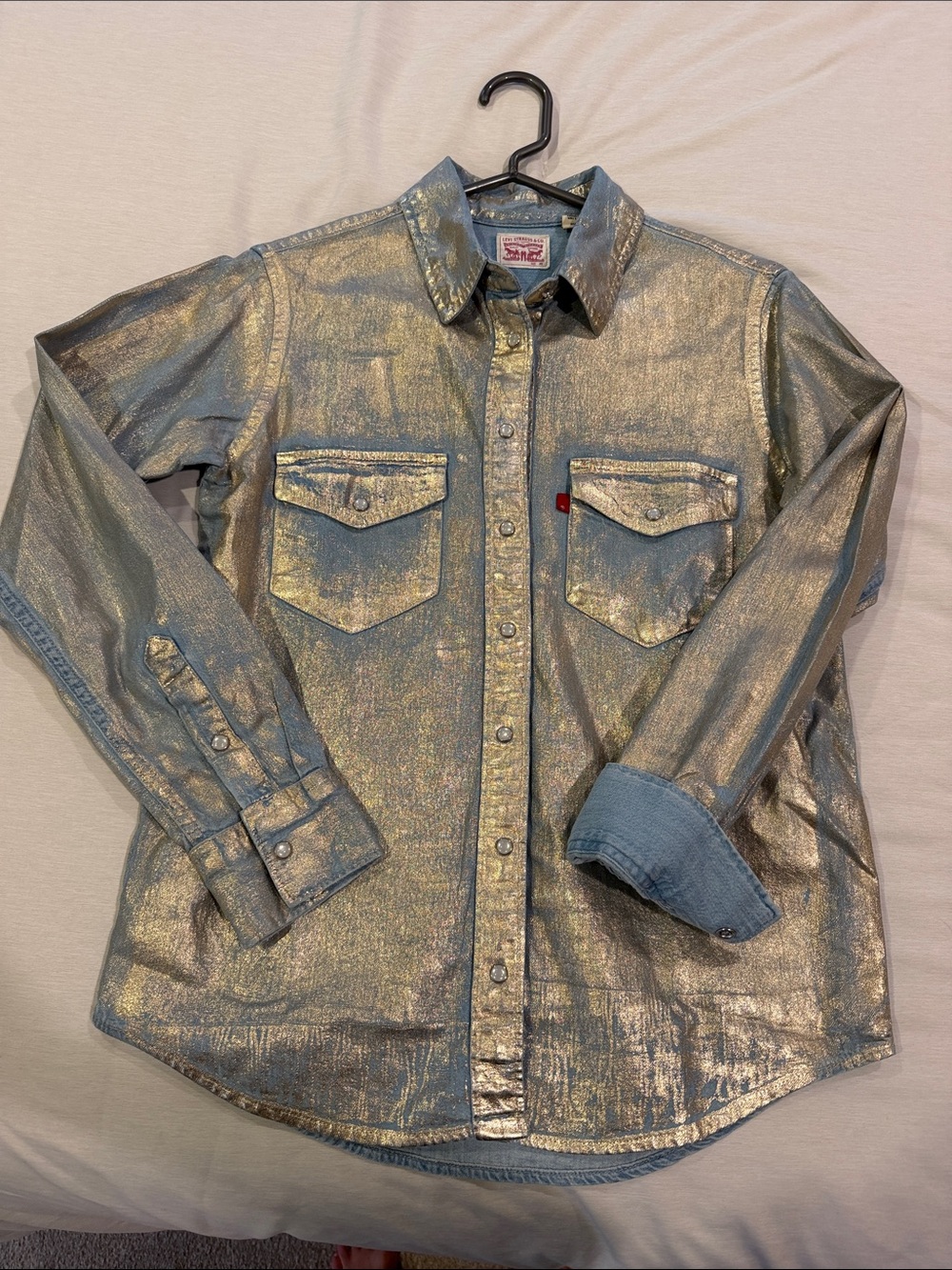 Levi's Metallic Gold-Tone Denim Button-Down Shirt